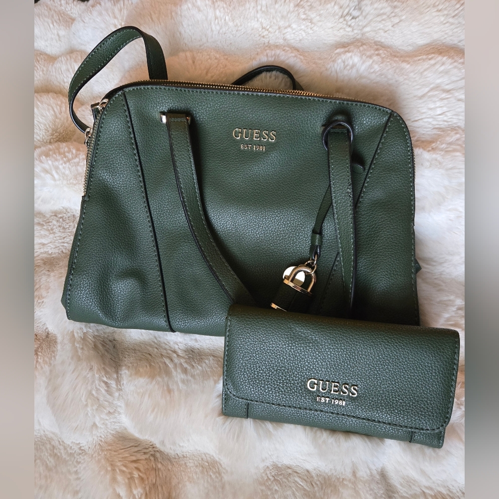 GUESS Forest Green Shoulder Bag and Wallet